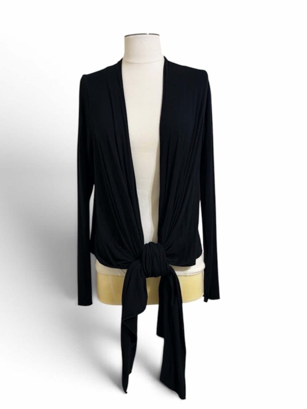 KAREN KANE Black Knit Tie Front Cardigan Sweater Minimalist Versatile Fitted